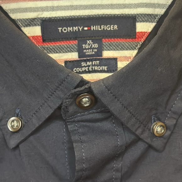 NWT Tommy Hilfiger TH Flex Slim Fit Poplin Shirt XL Navy Blue - Picture 4 of 5